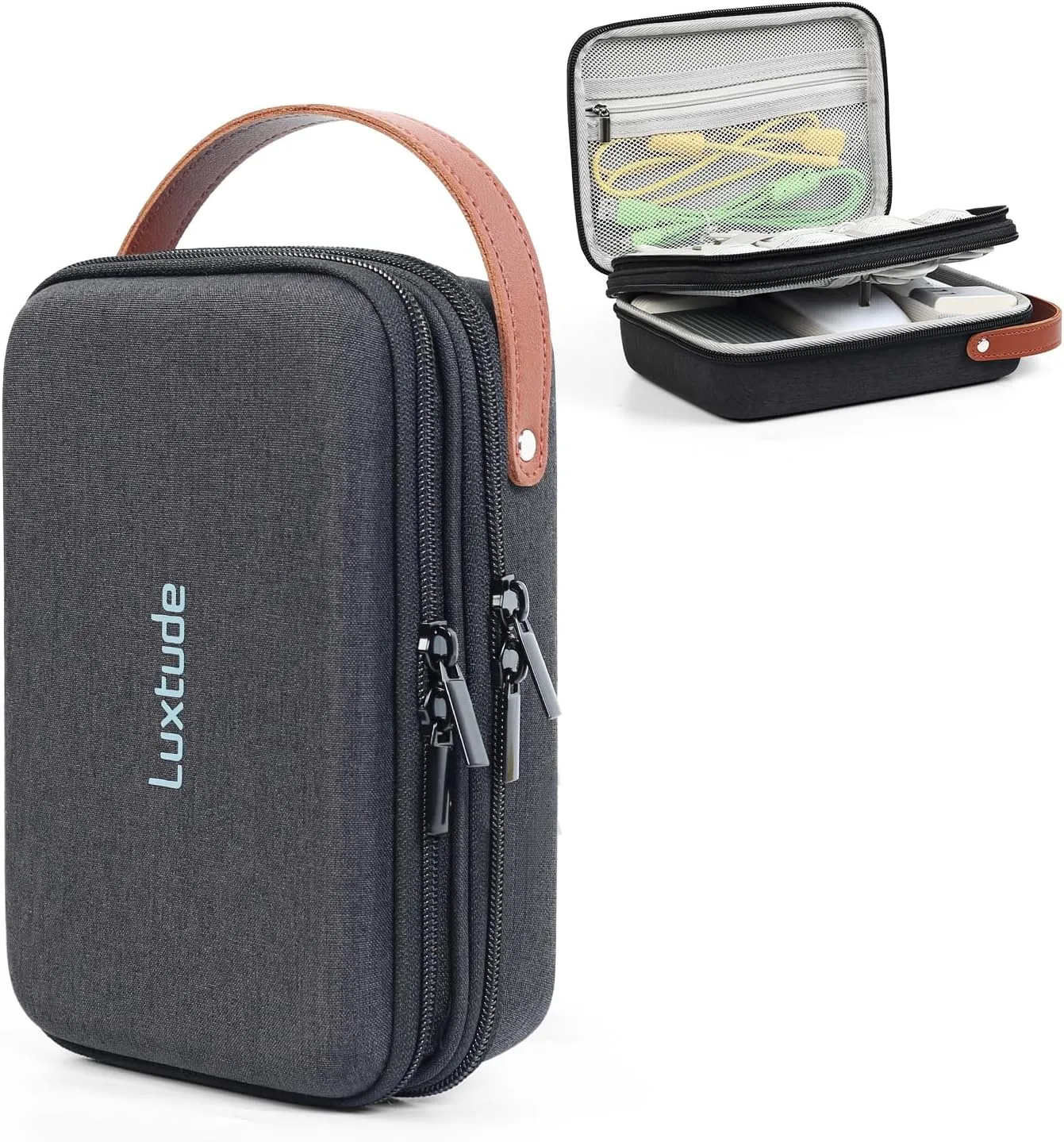 Luxtude Electronic Organizer Travel Case, Double Layer Tech Organizer Travel Case, Hard Charger Organizer, Travel Cable Organizer, Tech Bag, Travel Essentials for Charger/Mouse/Cash/Card, Tech Gifts