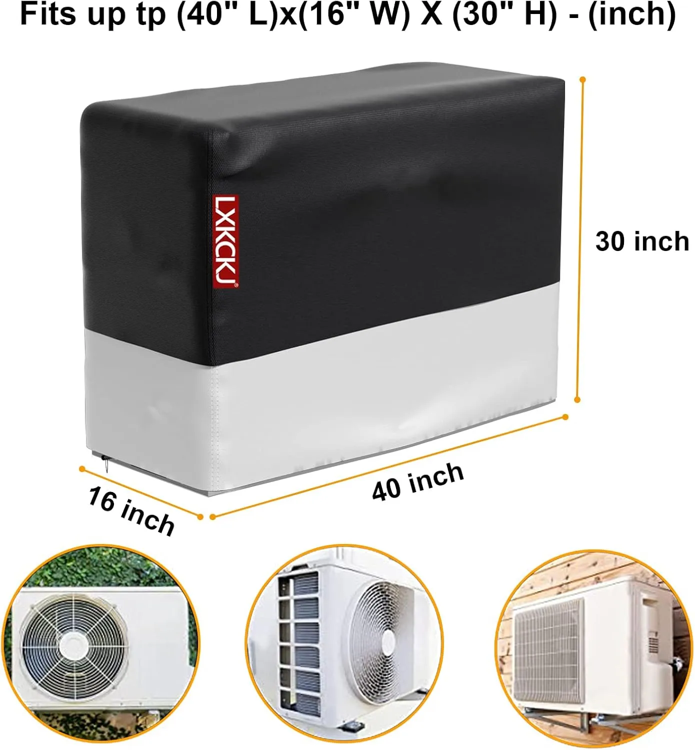 LXKCKJ Air Conditioner Cover for Outside Units - 420D Waterproof Air Conditioner Protection Covers for Window Unit - Winter AC Covers Fits AC Condensing HVAC Unit (Black & Silver 40''L X16''W X30''H)