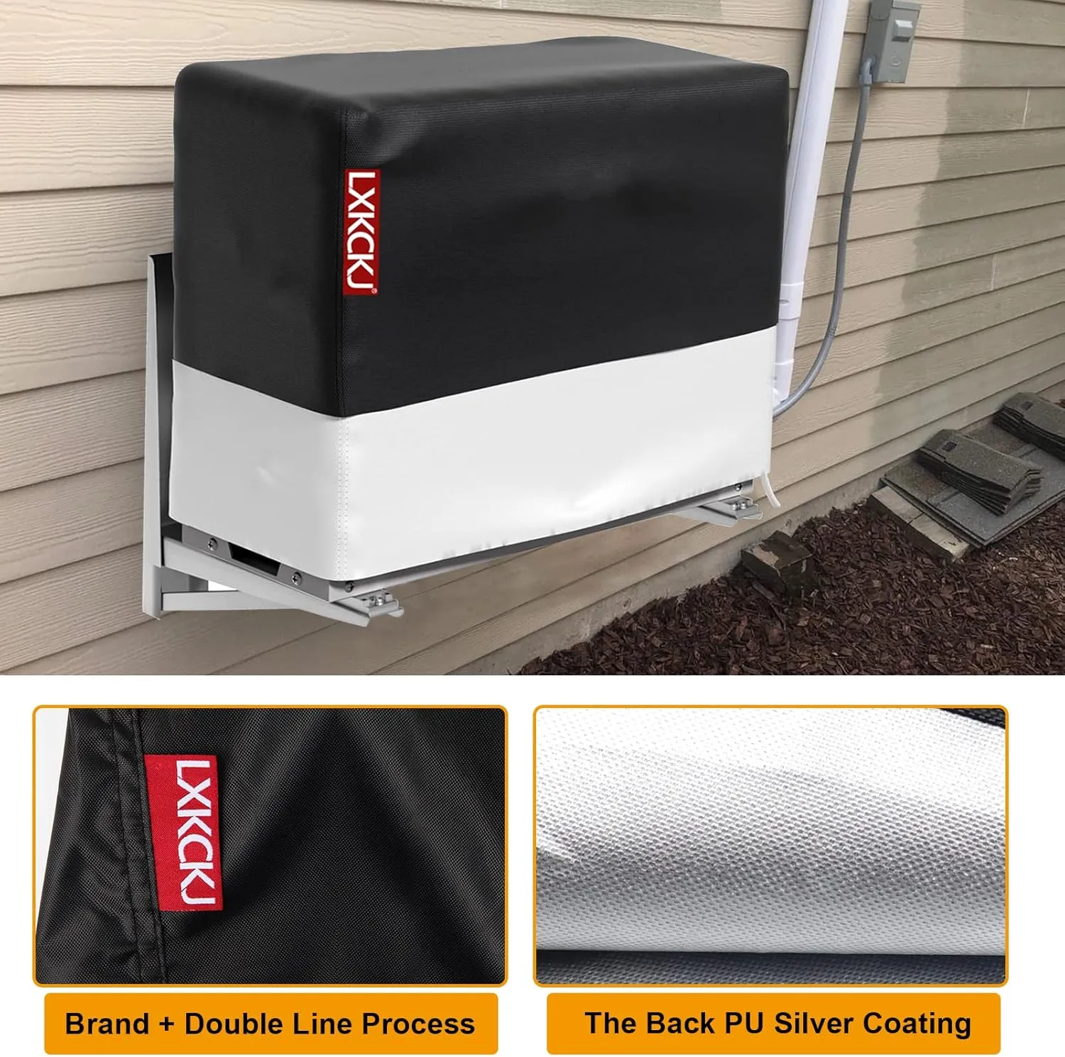 LXKCKJ Air Conditioner Cover for Outside Units - 420D Waterproof Air Conditioner Protection Covers for Window Unit - Winter AC Covers Fits AC Condensing HVAC Unit (Black & Silver 40''L X16''W X30''H)