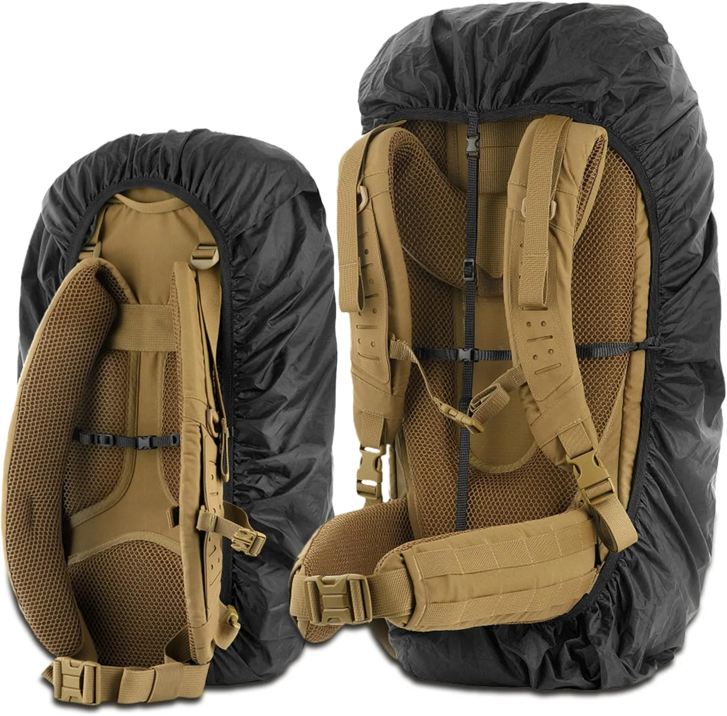 M-Tac Backpack Rain Cover Waterproof - Bag Rain Cover - for Hiking Travel Camping Military (Black, Large)