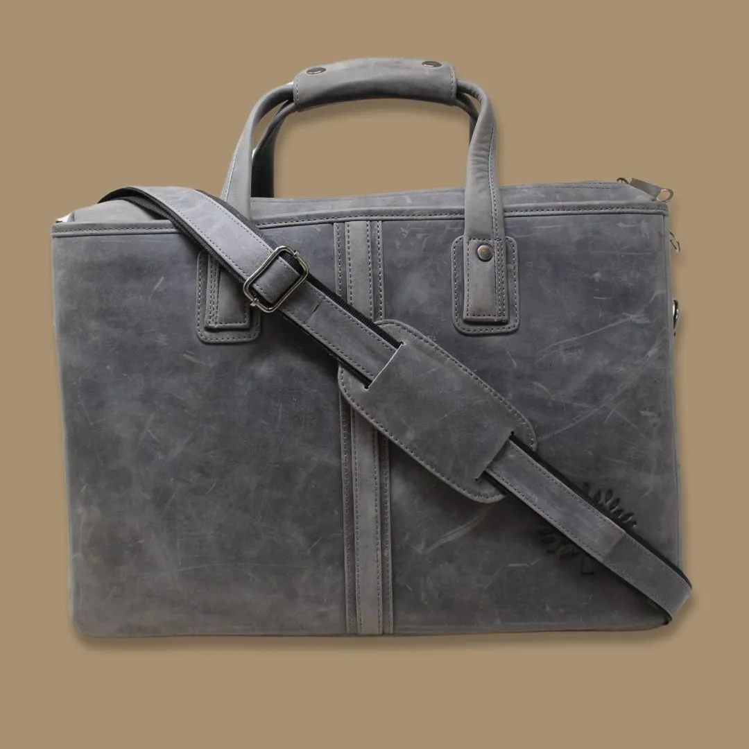 Maan Grey Oil Pullup Genuine Leather Laptop Messenger Bag-Gs