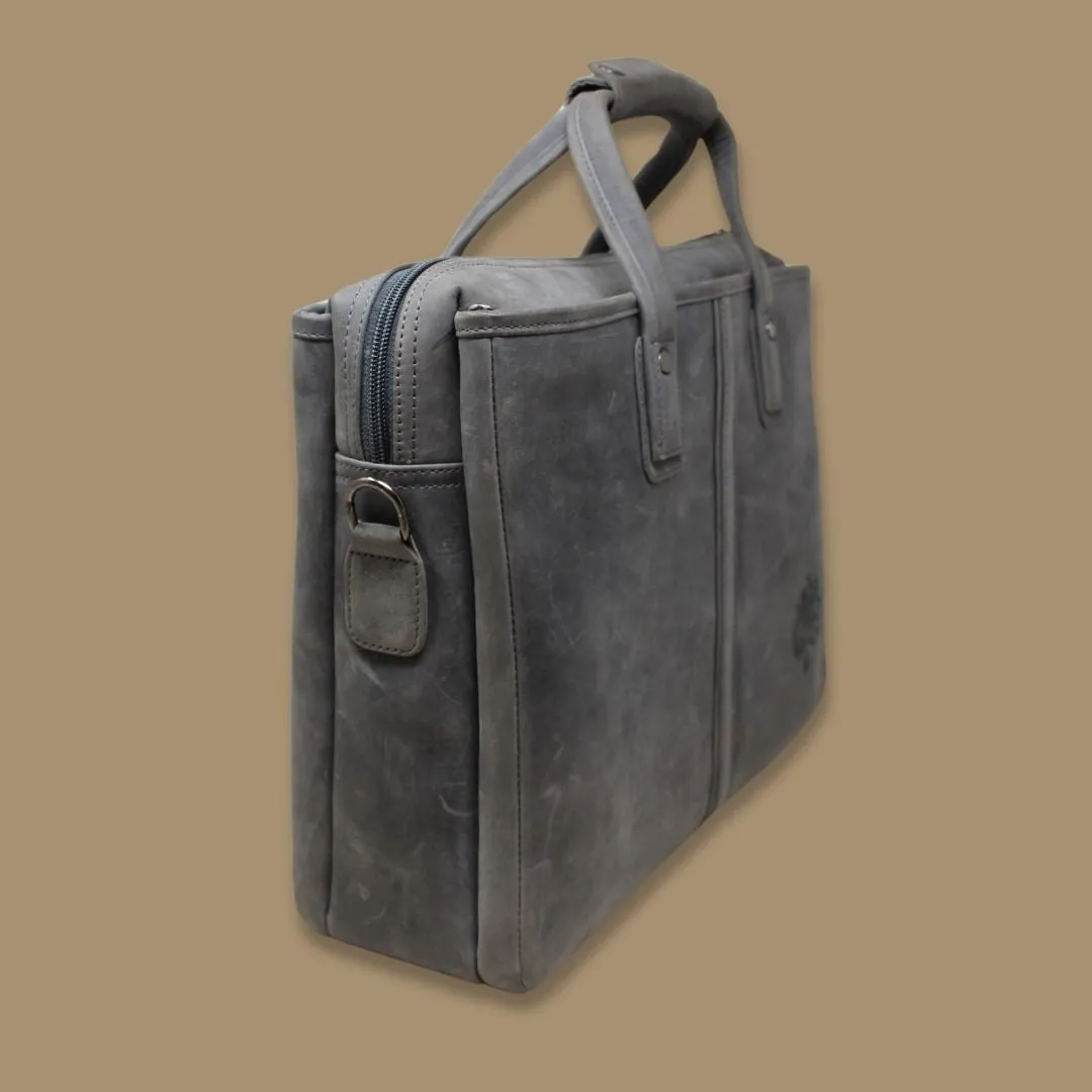 Maan Grey Oil Pullup Genuine Leather Laptop Messenger Bag-Gs