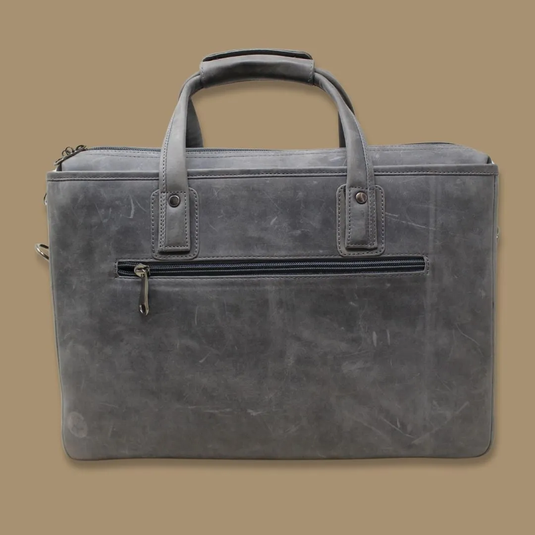Maan Grey Oil Pullup Genuine Leather Laptop Messenger Bag-Gs