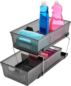 Madesmart 2-Tier Organizer Multi-Purpose Slide-Out Storage with Handles and Dividers for Home and Bath, BPA Free, Pack of 1, Carbon