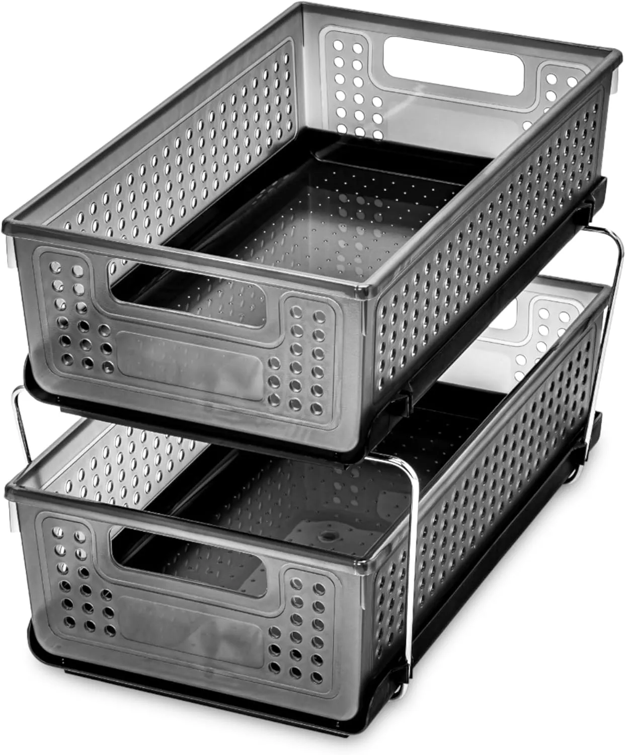 Madesmart 2-Tier Organizer Multi-Purpose Slide-Out Storage with Handles and Dividers for Home and Bath, BPA Free, Pack of 1, Carbon