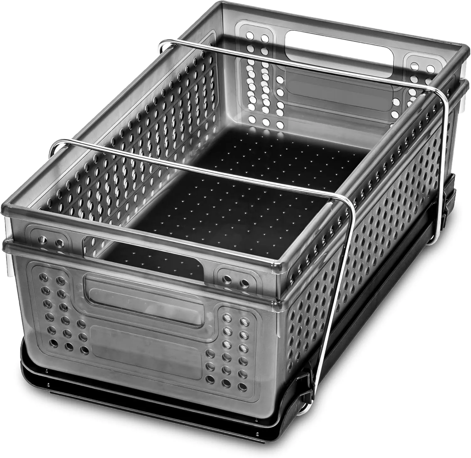 Madesmart 2-Tier Organizer Multi-Purpose Slide-Out Storage with Handles and Dividers for Home and Bath, BPA Free, Pack of 1, Carbon