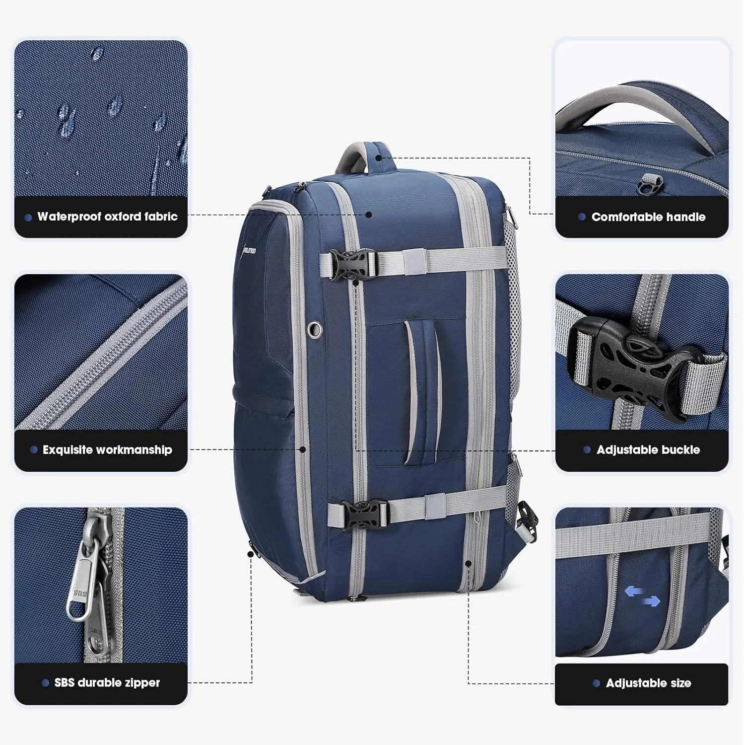 Maelstrom 40-50L Carry on Backpack,Large Travel Backpack for Men Women,17.3 Inch TSA Flight Approved Laptop Backpack with Hidden Shoe Bag, Expandable Suitcase Backpacks,father day gifts-Blue