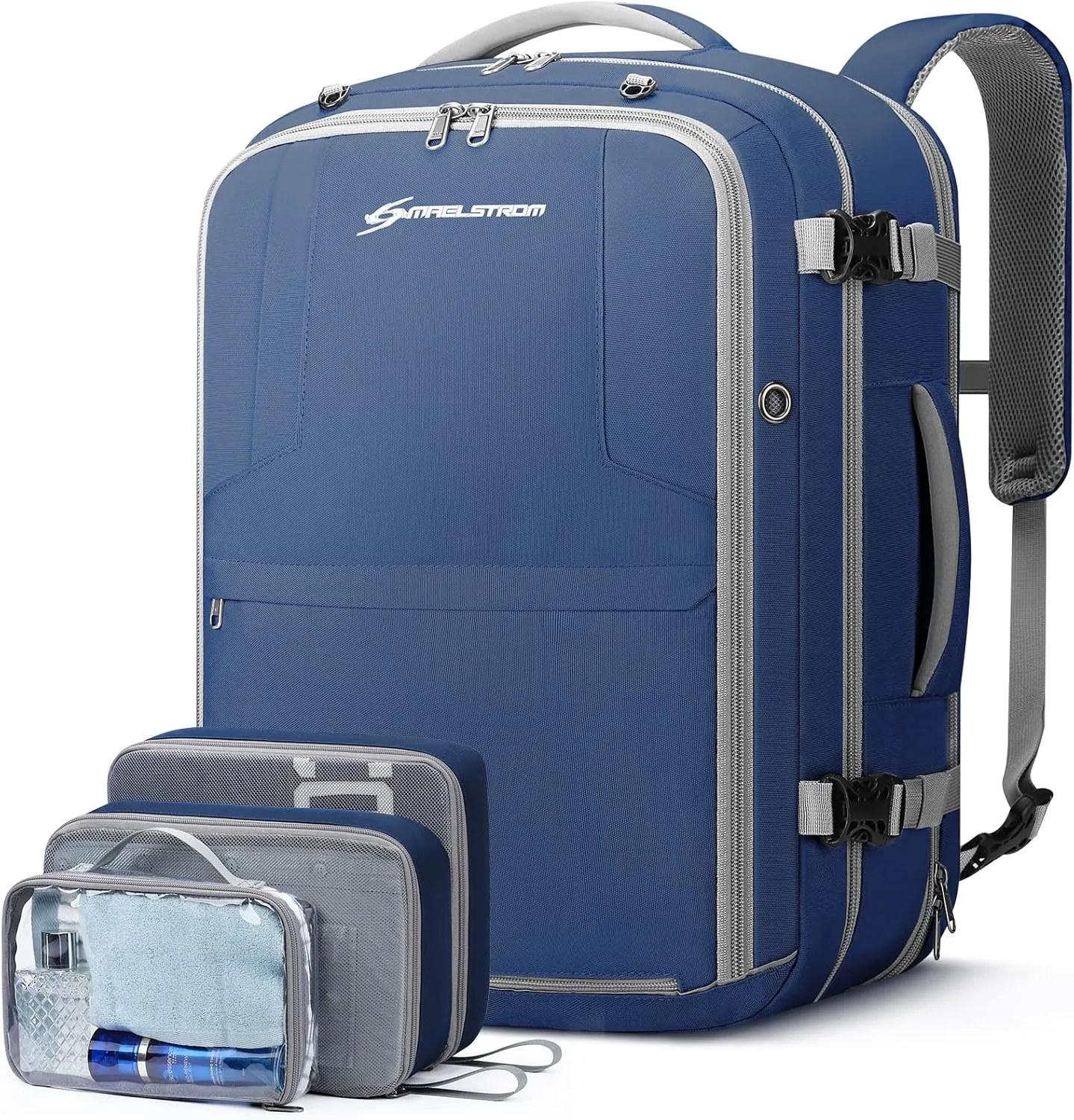 Maelstrom 40-50L Carry on Backpack,Large Travel Backpack for Men Women,17.3 Inch TSA Flight Approved Laptop Backpack with Hidden Shoe Bag, Expandable Suitcase Backpacks,father day gifts-Blue