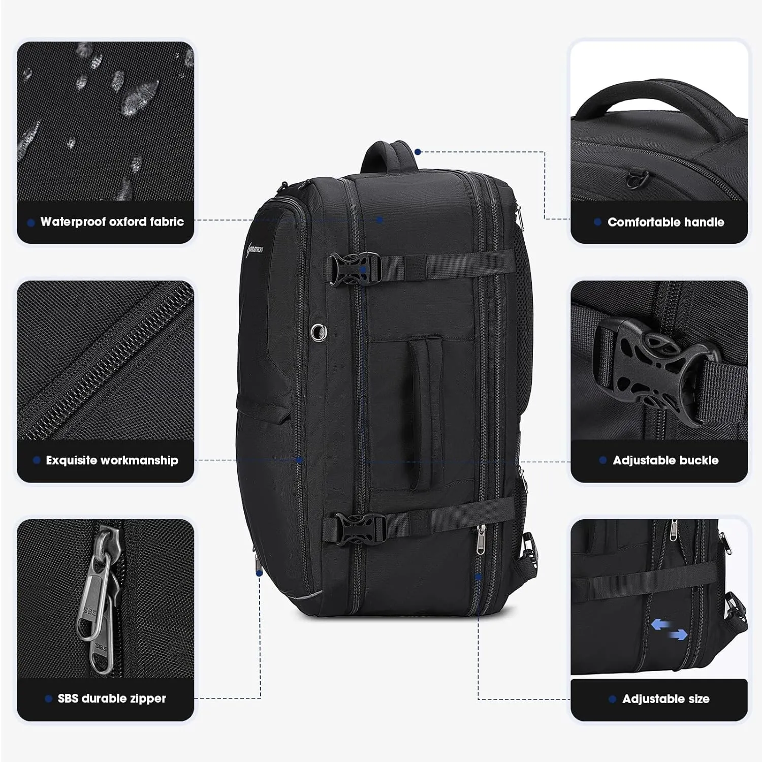 Maelstrom 40-50L Carry on Backpack,Travel Backpack for Men Women,17.3 Inch TSA Flight Approved Laptop Backpack with Hidden Shoe Bag, Expandable Large Computer Business Suitcase Backpacks-Black