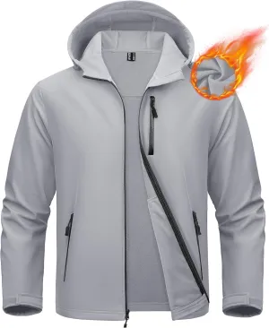 MAGCOMSEN Men's Waterproof Fleece Lined Rain Jacket Lightweight Softshell Raincoat with Hood Winter Hiking Windbreaker