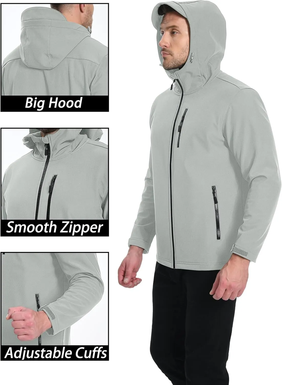 MAGCOMSEN Men's Waterproof Fleece Lined Rain Jacket Lightweight Softshell Raincoat with Hood Winter Hiking Windbreaker