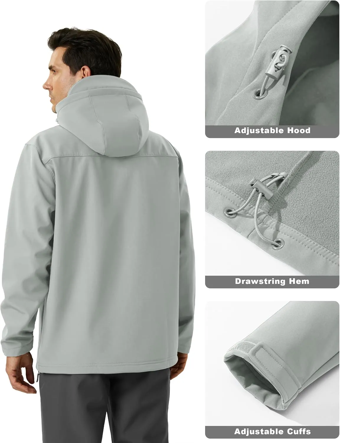 MAGCOMSEN Men's Waterproof Fleece Lined Rain Jacket Lightweight Softshell Raincoat with Hood Winter Hiking Windbreaker