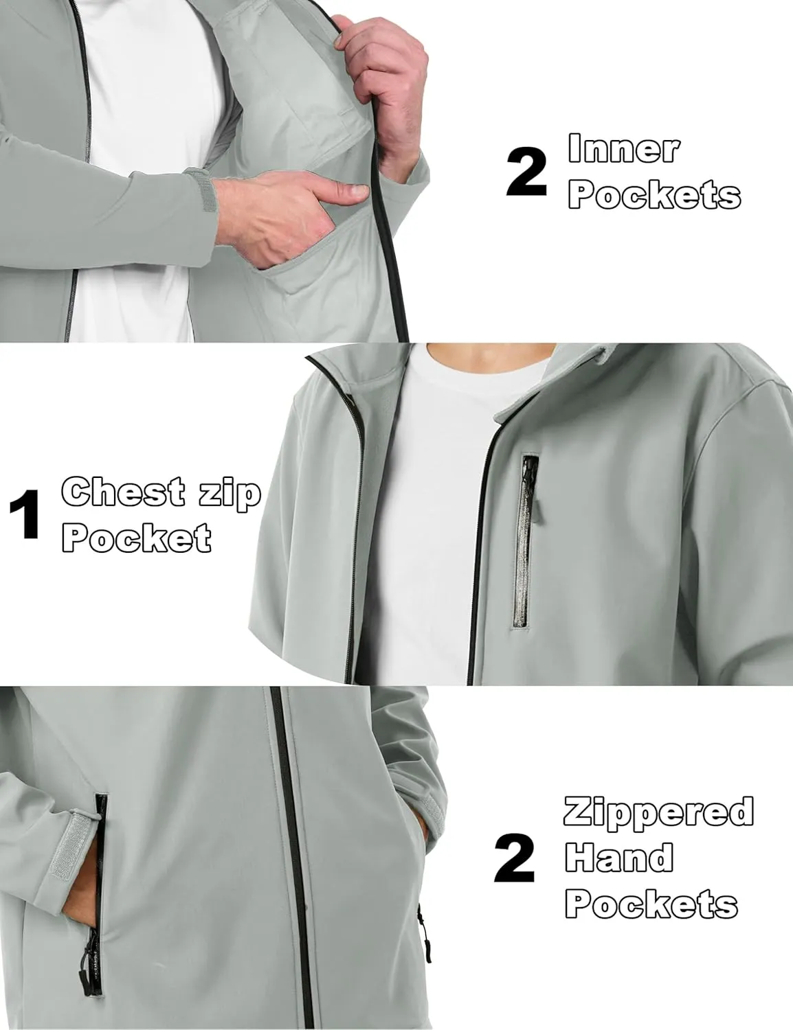 MAGCOMSEN Men's Waterproof Fleece Lined Rain Jacket Lightweight Softshell Raincoat with Hood Winter Hiking Windbreaker