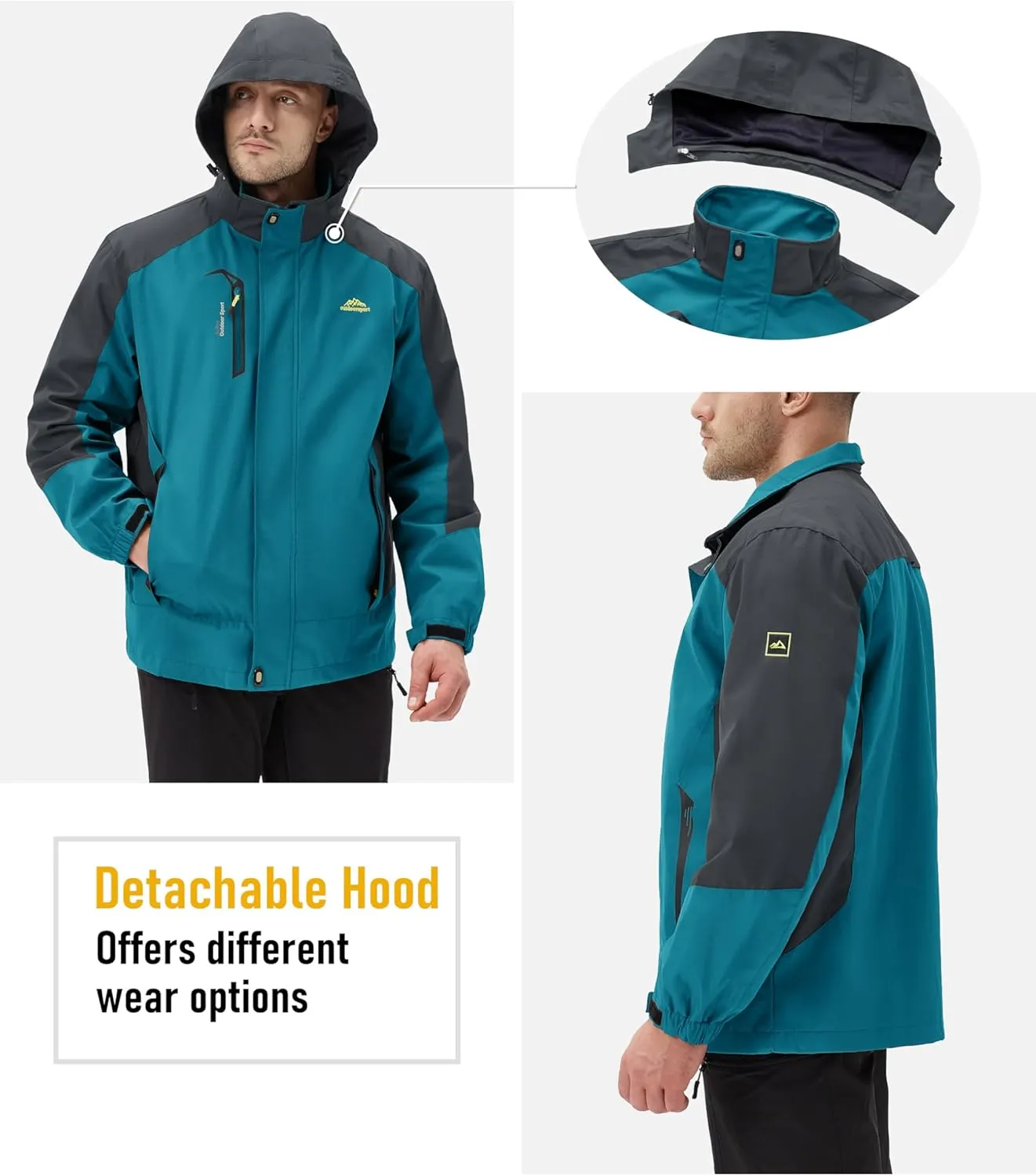 MAGCOMSEN Men's Waterproof Rain Jacket with Hood Windbreaker 4 Pockets Raincoat for Hiking Camping Fishing Travel