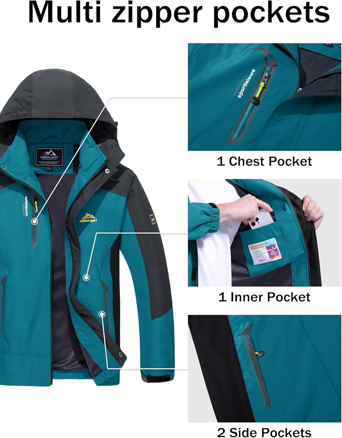 MAGCOMSEN Men's Waterproof Rain Jacket with Hood Windbreaker 4 Pockets Raincoat for Hiking Camping Fishing Travel