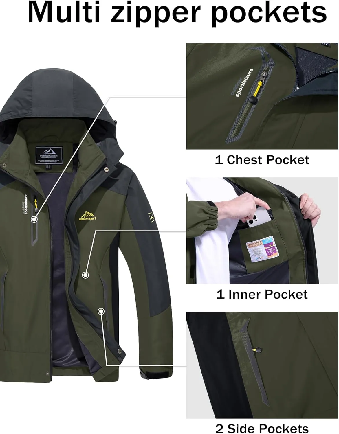 MAGCOMSEN Men's Waterproof Rain Jacket with Hood Windbreaker 4 Pockets Raincoat for Hiking Camping Fishing Travel