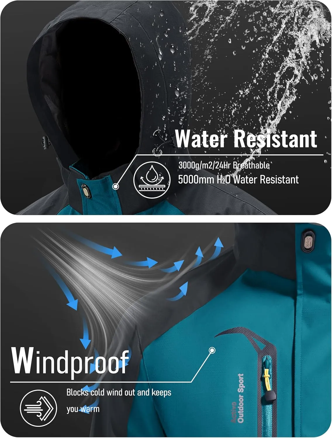 MAGCOMSEN Men's Waterproof Rain Jacket with Hood Windbreaker 4 Pockets Raincoat for Hiking Camping Fishing Travel