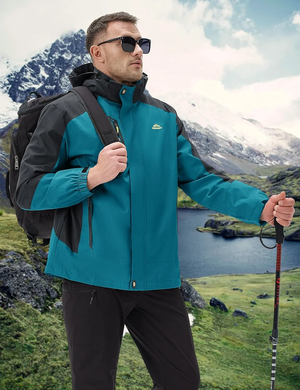 MAGCOMSEN Men's Waterproof Rain Jacket with Hood Windbreaker 4 Pockets Raincoat for Hiking Camping Fishing Travel