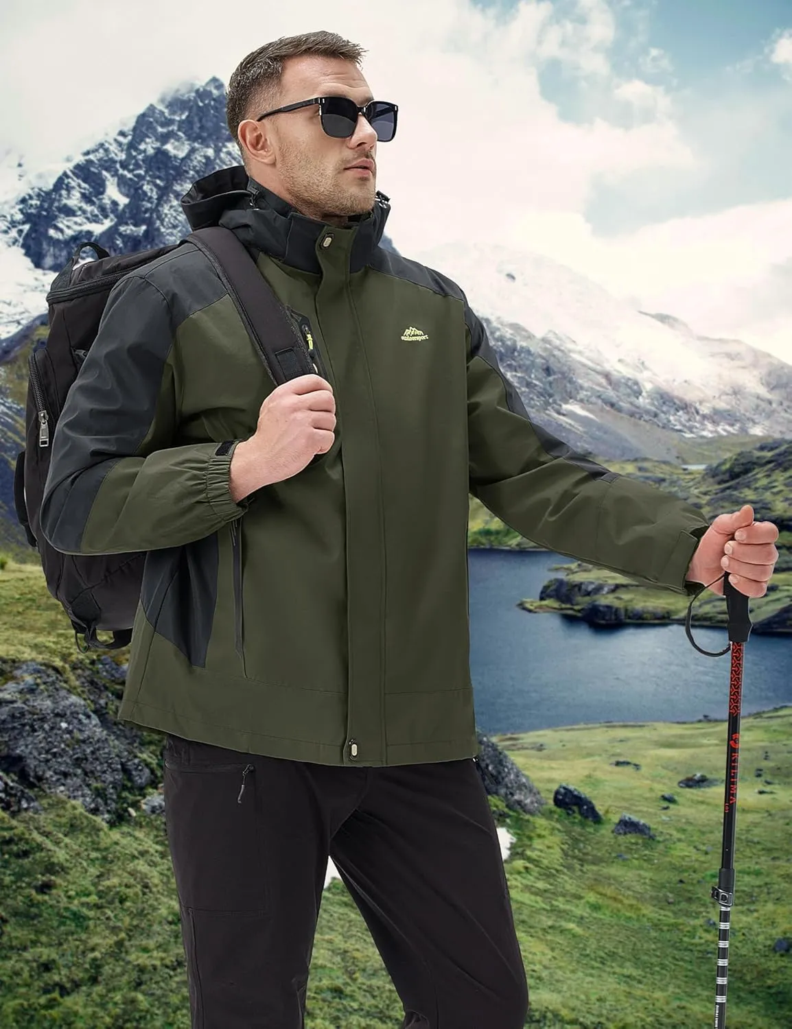 MAGCOMSEN Men's Waterproof Rain Jacket with Hood Windbreaker 4 Pockets Raincoat for Hiking Camping Fishing Travel