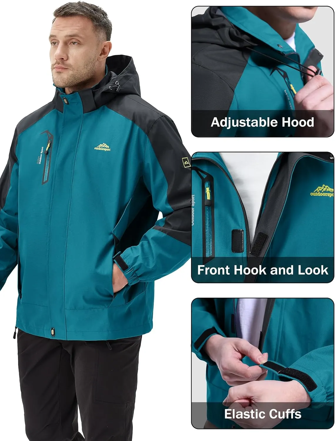 MAGCOMSEN Men's Waterproof Rain Jacket with Hood Windbreaker 4 Pockets Raincoat for Hiking Camping Fishing Travel