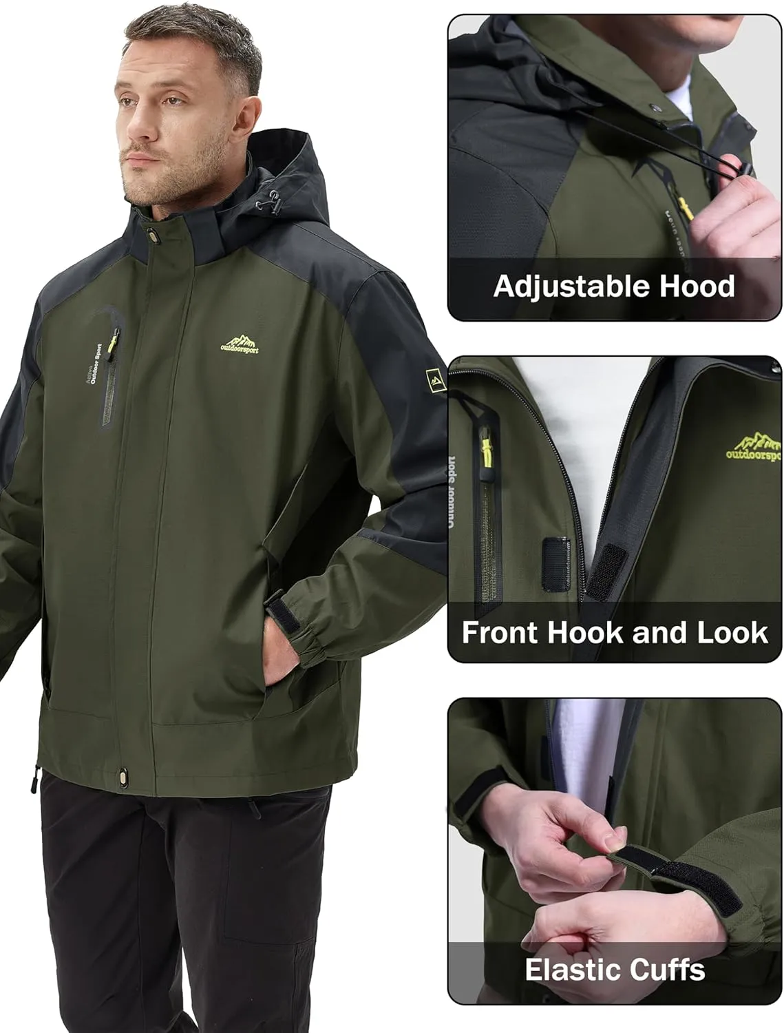 MAGCOMSEN Men's Waterproof Rain Jacket with Hood Windbreaker 4 Pockets Raincoat for Hiking Camping Fishing Travel
