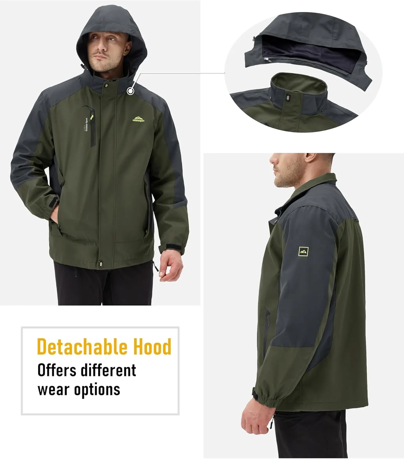 MAGCOMSEN Men's Waterproof Rain Jacket with Hood Windbreaker 4 Pockets Raincoat for Hiking Camping Fishing Travel