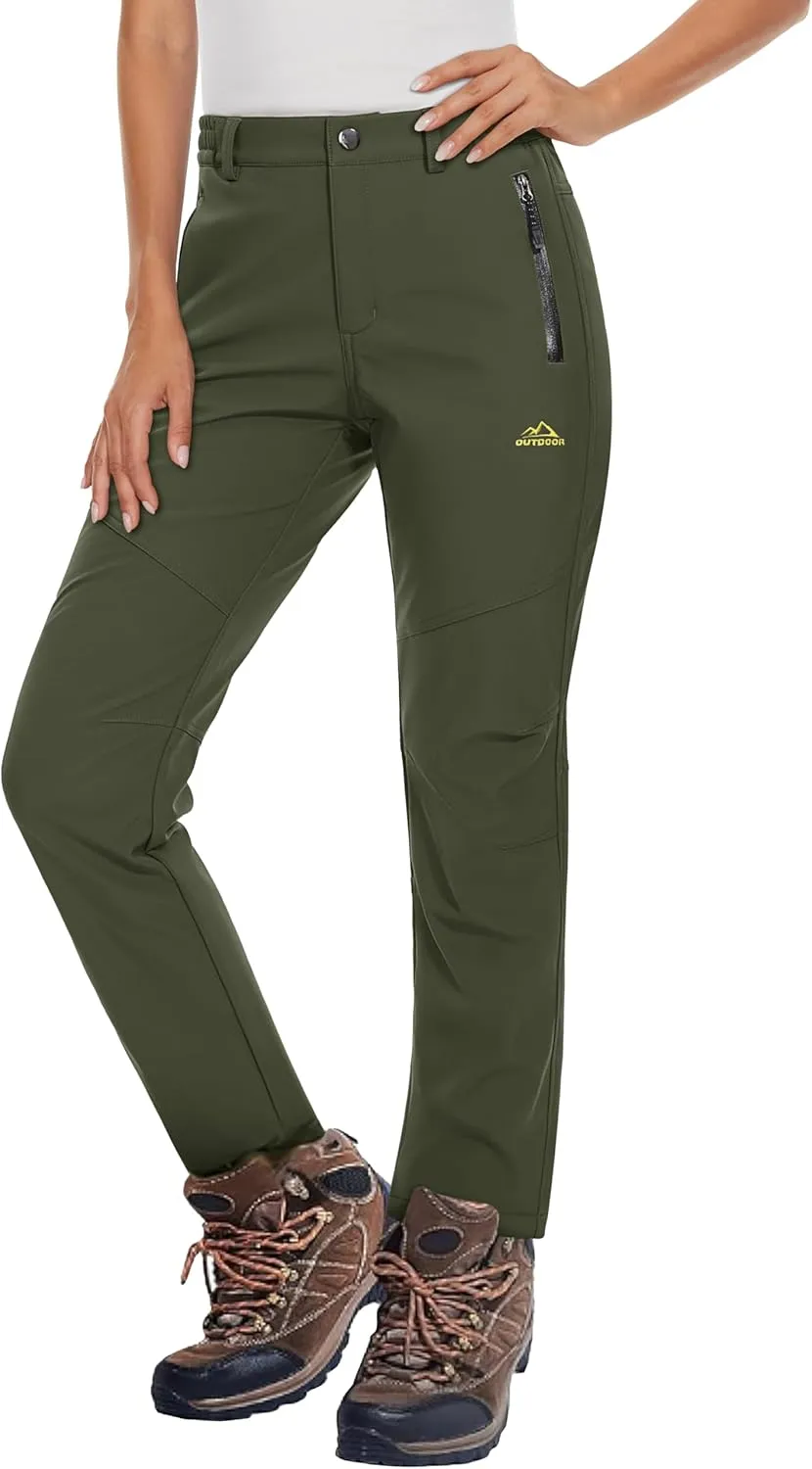 MAGCOMSEN Women's Fleece Lined Waterproof Insulated Softshell Pants Outdoor Snow Ski Pants Winter Warm Hiking Pants