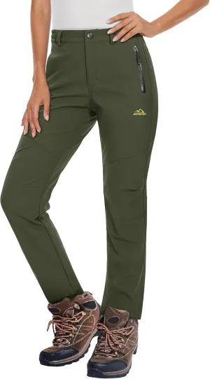 MAGCOMSEN Women's Fleece Lined Waterproof Insulated Softshell Pants Outdoor Snow Ski Pants Winter Warm Hiking Pants