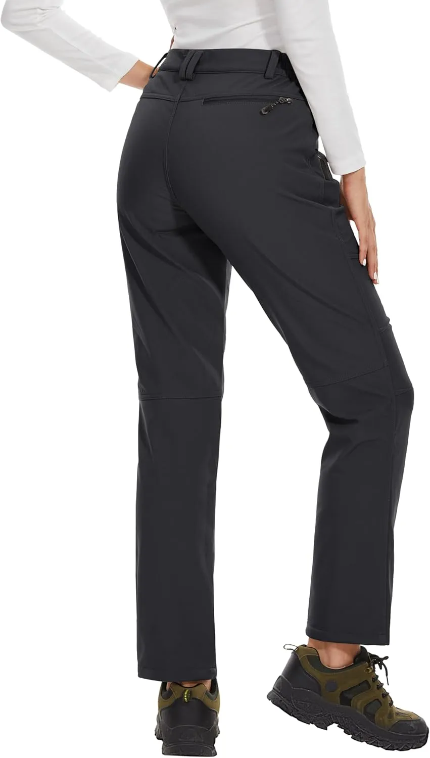 MAGCOMSEN Women's Fleece Lined Waterproof Insulated Softshell Pants Outdoor Snow Ski Pants Winter Warm Hiking Pants