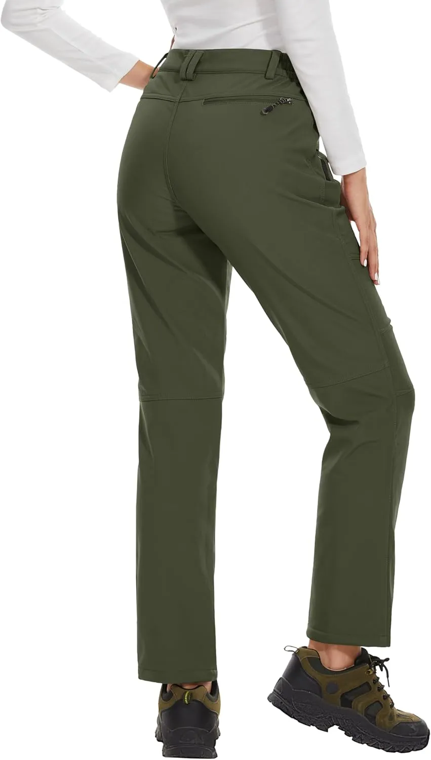 MAGCOMSEN Women's Fleece Lined Waterproof Insulated Softshell Pants Outdoor Snow Ski Pants Winter Warm Hiking Pants