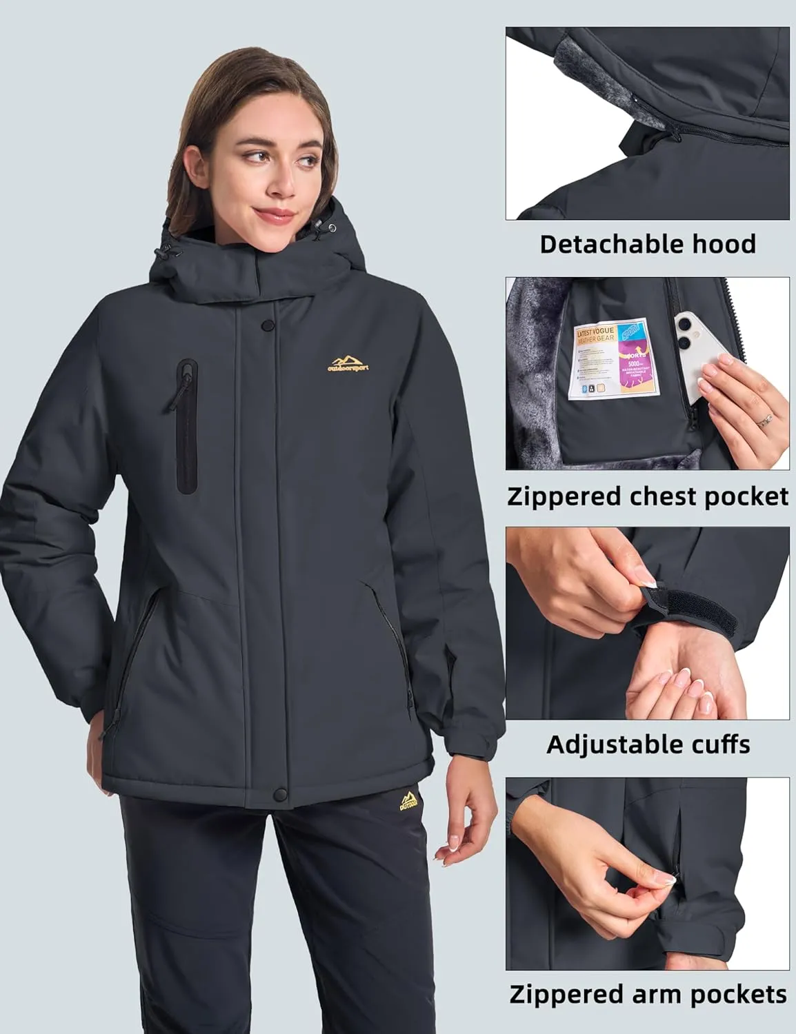 MAGCOMSEN Women's Winter Coats Waterproof Insulated Snow Ski Jacket Hood Fleece Lined Warm Mountain Snowboarding Windbreaker