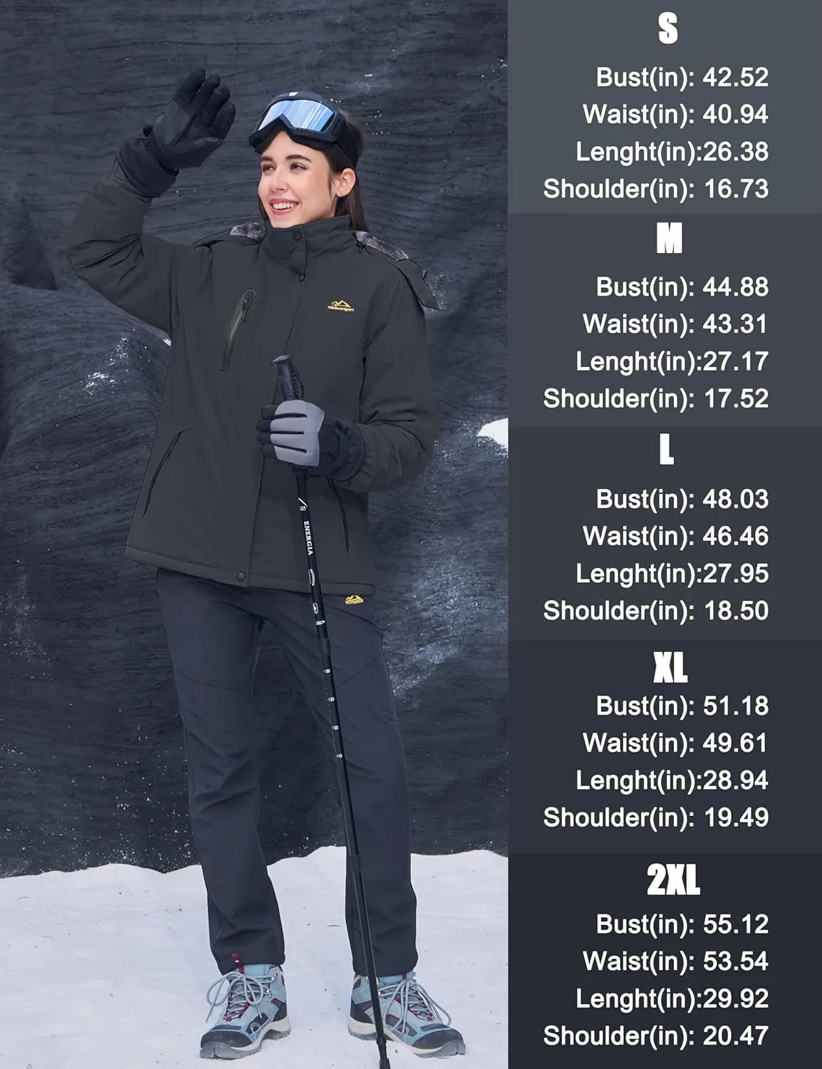 MAGCOMSEN Women's Winter Coats Waterproof Insulated Snow Ski Jacket Hood Fleece Lined Warm Mountain Snowboarding Windbreaker