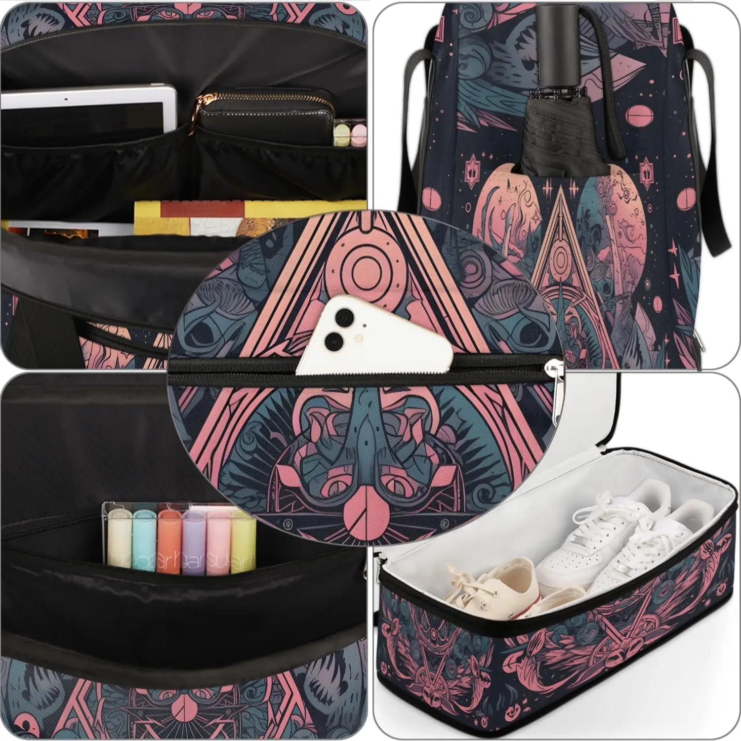 Magic Array Retro Pattern Travel Duffle Bag, Collapsible Travel Bag Sports Gym Bag With Shoes Compartment Weekender Bag Overnight Bag For Women Men