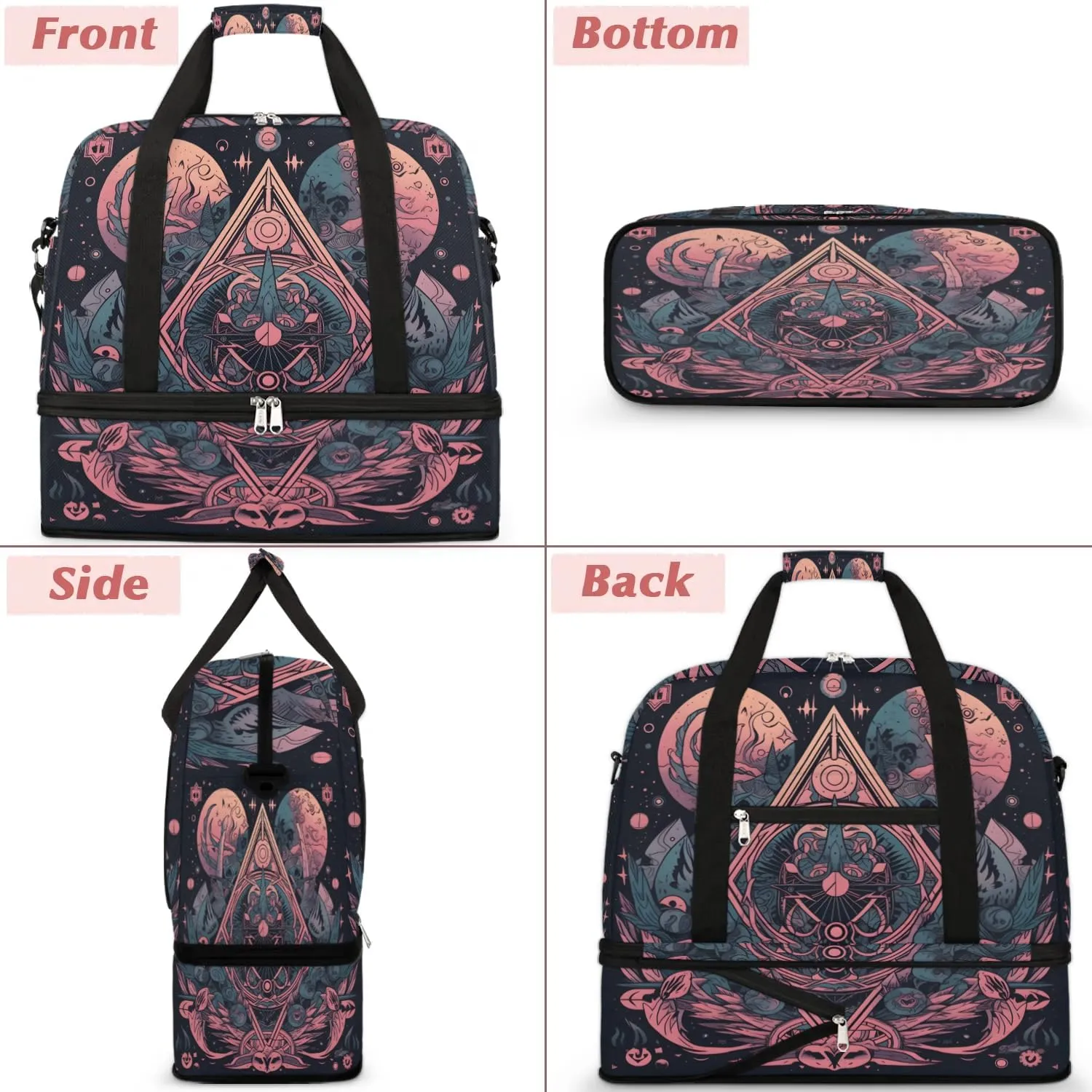 Magic Array Retro Pattern Travel Duffle Bag, Collapsible Travel Bag Sports Gym Bag With Shoes Compartment Weekender Bag Overnight Bag For Women Men