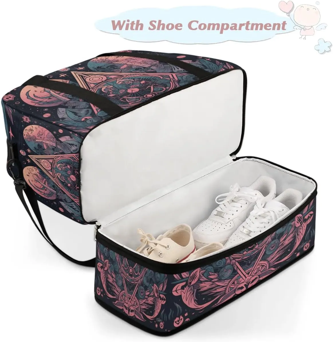 Magic Array Retro Pattern Travel Duffle Bag, Collapsible Travel Bag Sports Gym Bag With Shoes Compartment Weekender Bag Overnight Bag For Women Men