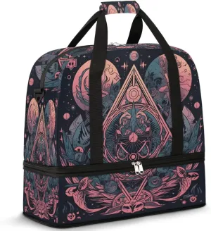 Magic Array Retro Pattern Travel Duffle Bag, Collapsible Travel Bag Sports Gym Bag With Shoes Compartment Weekender Bag Overnight Bag For Women Men