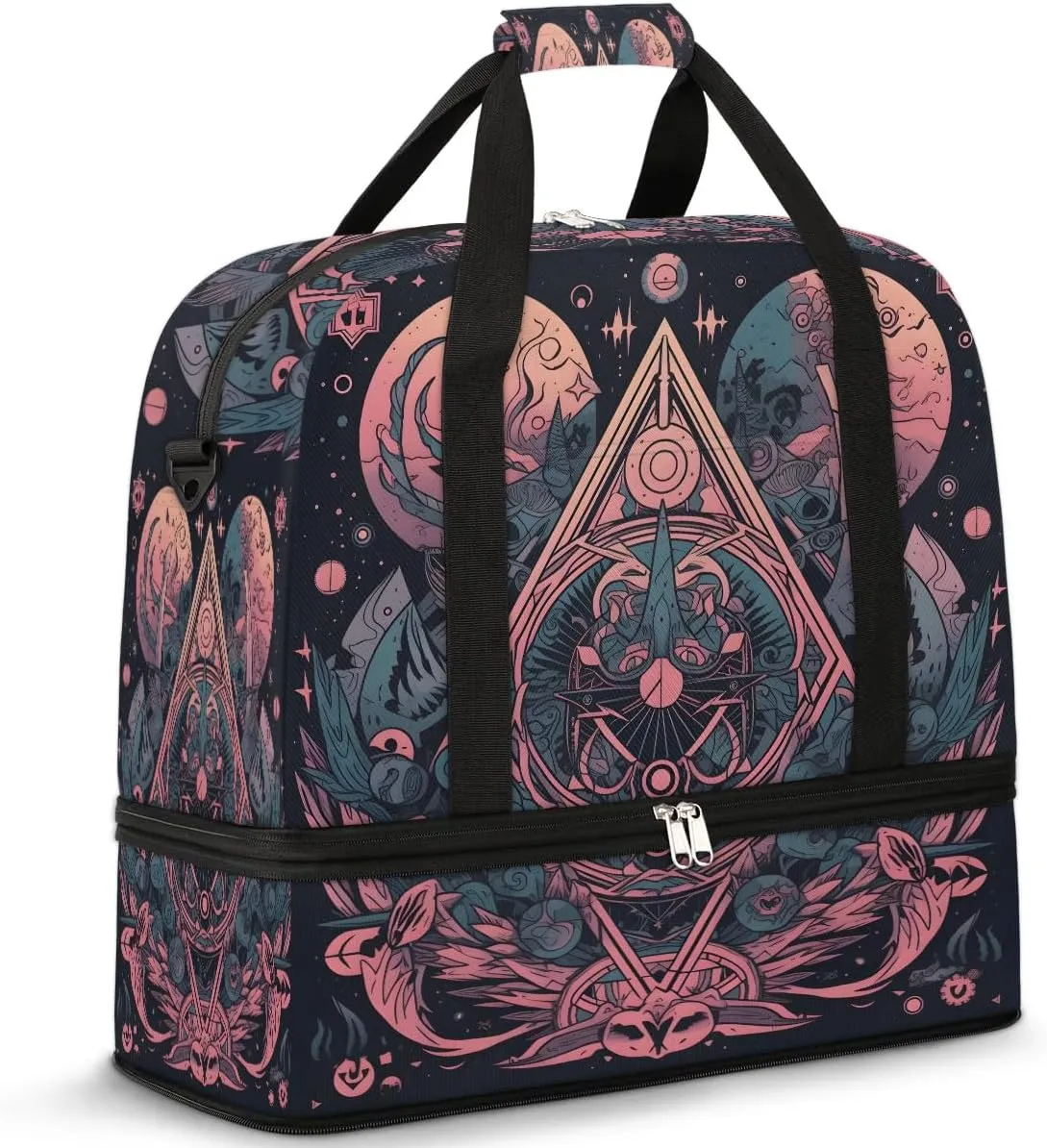 Magic Array Retro Pattern Travel Duffle Bag, Collapsible Travel Bag Sports Gym Bag With Shoes Compartment Weekender Bag Overnight Bag For Women Men