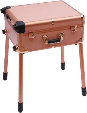 Makeup Case, Portable Cosmetic Train Table with 4 Rolling Wheels & Mirror, Pro Make-Up Station with 4 Wheels, Large Makeup Case with Adjustable Legs & Cover Panel for Artists, Hairdressers
