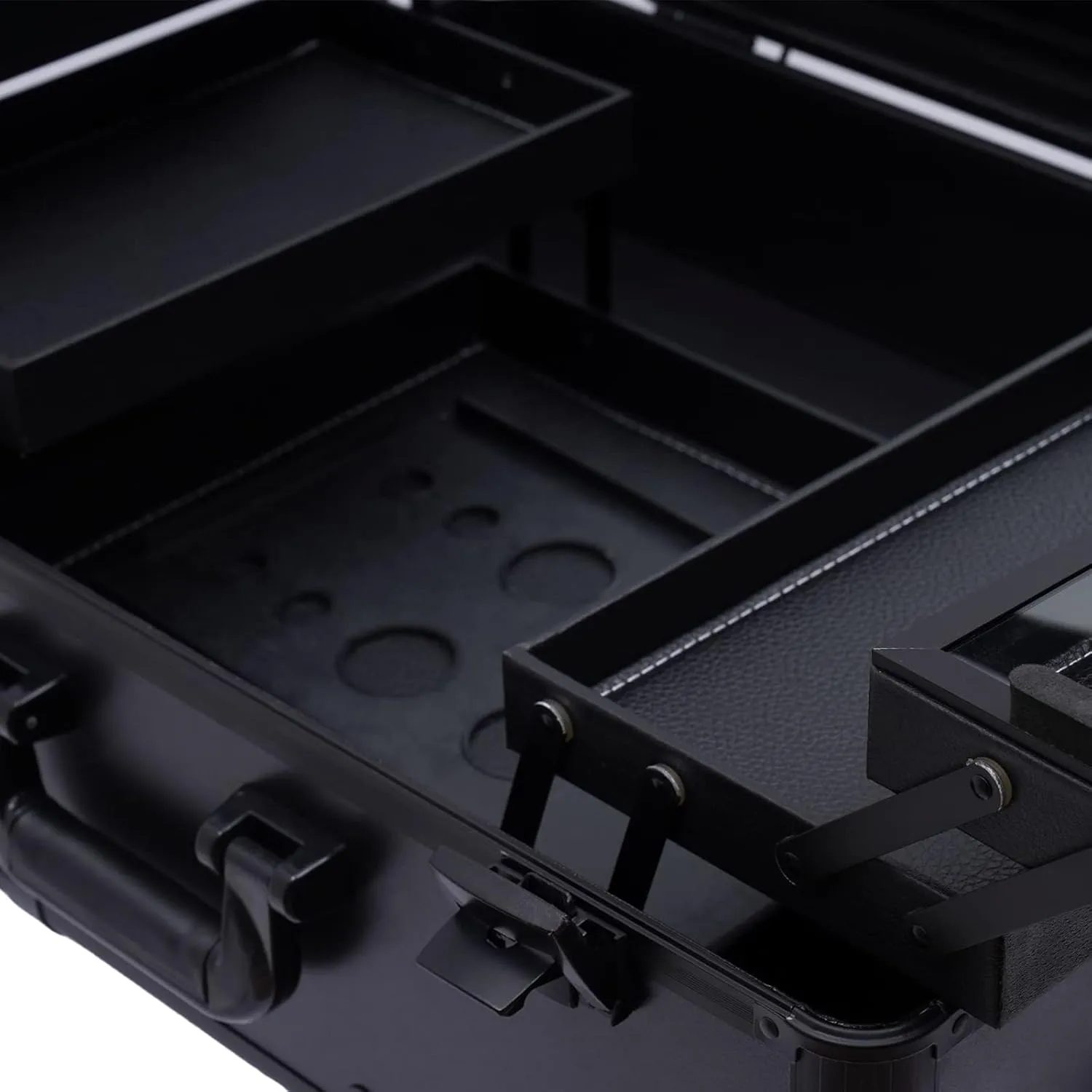 Makeup Case, Rolling Make-Up Case Professional Makeup Station Adjustable Makeup Train Case Travel Cosmetic Storage Box w/LED Light for Hairdressers, Nail Technicians, Beauticians (Black)