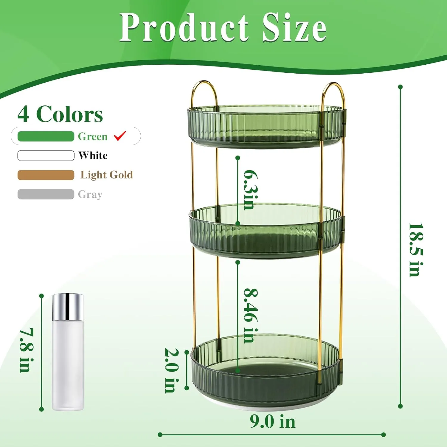 Makeup Organizer - 360 Rotating Vanity Organizer with Extra Hooks & DIY Stickers for Bathroom