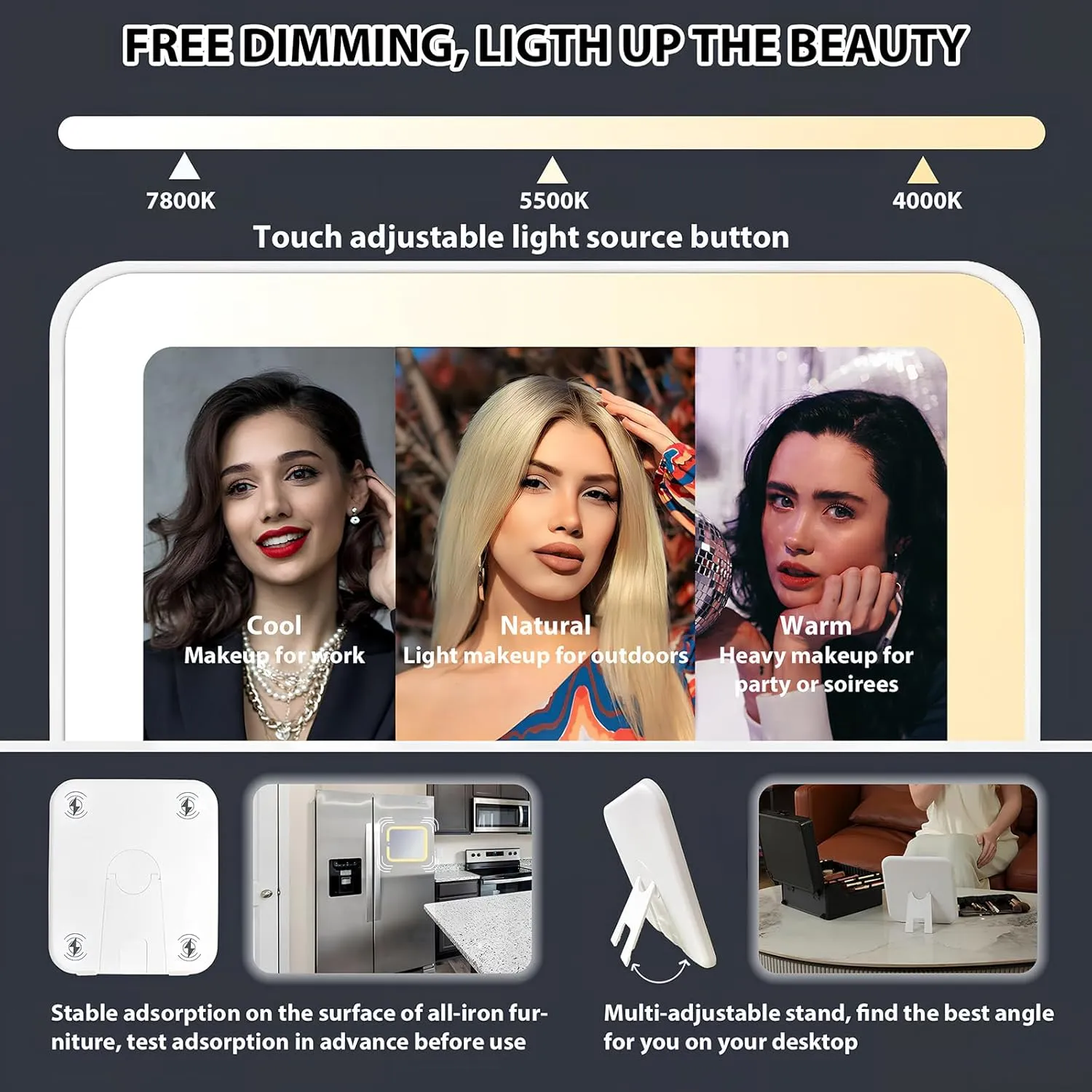 Makeup Organizer Box with Detachable Lighted Mirror, Travel Train Cosmetic Case, Adjustable Divider Storage Bag, Portable Artist Storage Suitcase with Magnetic LED Mirror - Star White