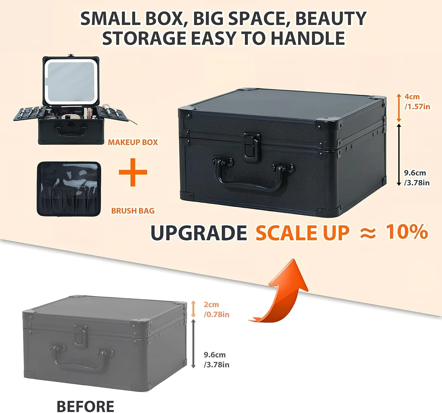 Makeup Organizer Box with Detachable Lighted Mirror, Travel Train Cosmetic Case, Adjustable Divider Storage Bag, Portable Artist Storage Suitcase with Magnetic LED Mirror - Star White