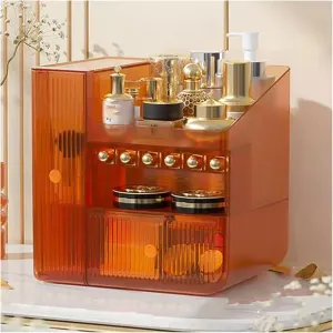 Makeup Organizer Makeup Organizer Cosmetic Storage Box with Drawers,Fits Lipsticks,Makeup Brushes,Jewellery,Make Up Storage Case for Dresser, Bedroom, Bathroom Cosmetics Organiser(Orange)