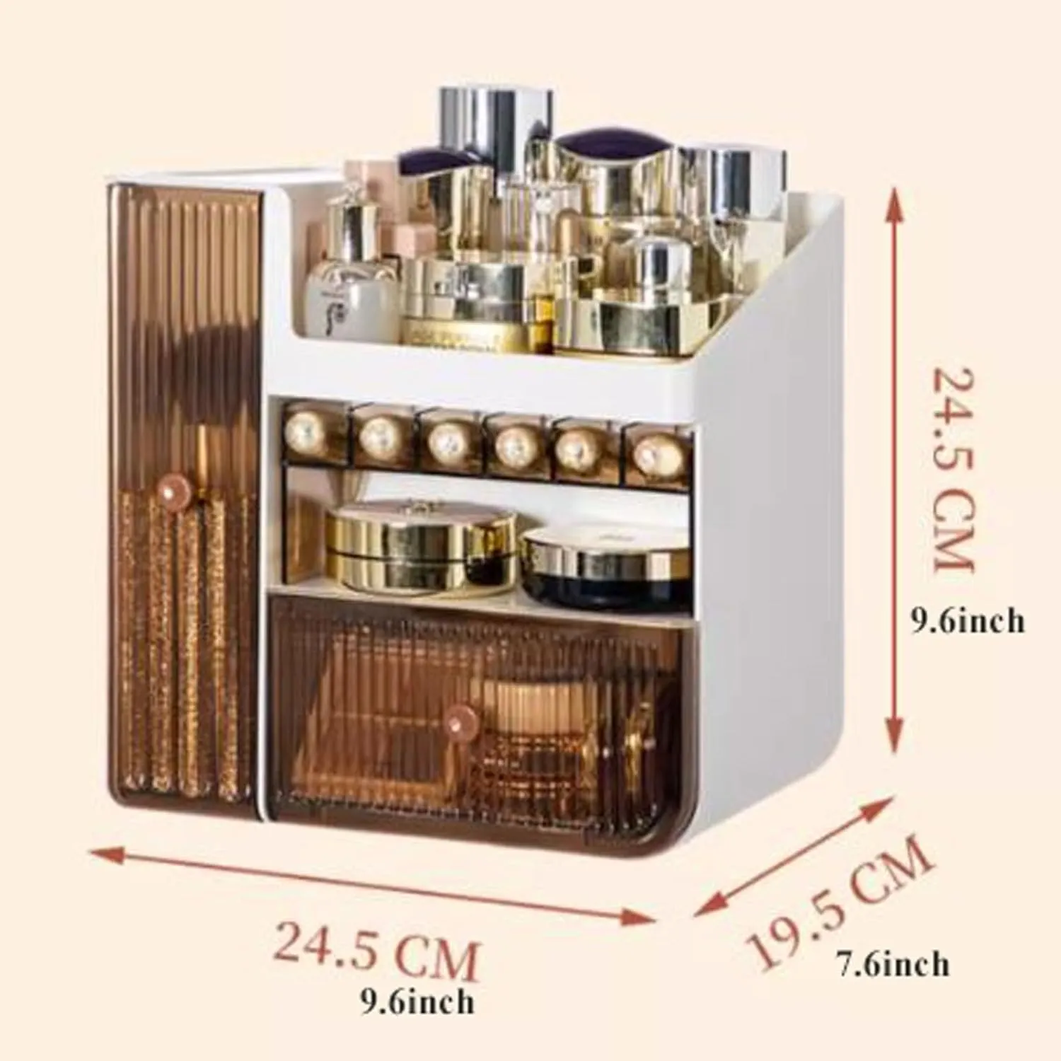 Makeup Organizer Makeup Organizer Cosmetic Storage Box with Drawers,Fits Lipsticks,Makeup Brushes,Jewellery,Make Up Storage Case for Dresser, Bedroom, Bathroom Cosmetics Organiser(Orange)