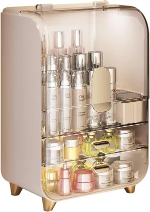 Makeup Organizer Storage Box, Skincare Cosmetic Organizer, Clear Cosmetic Display Case With Top Flip-lid and 2-Tier Drawer for Vanity, Dresser, Countertop (Pink)