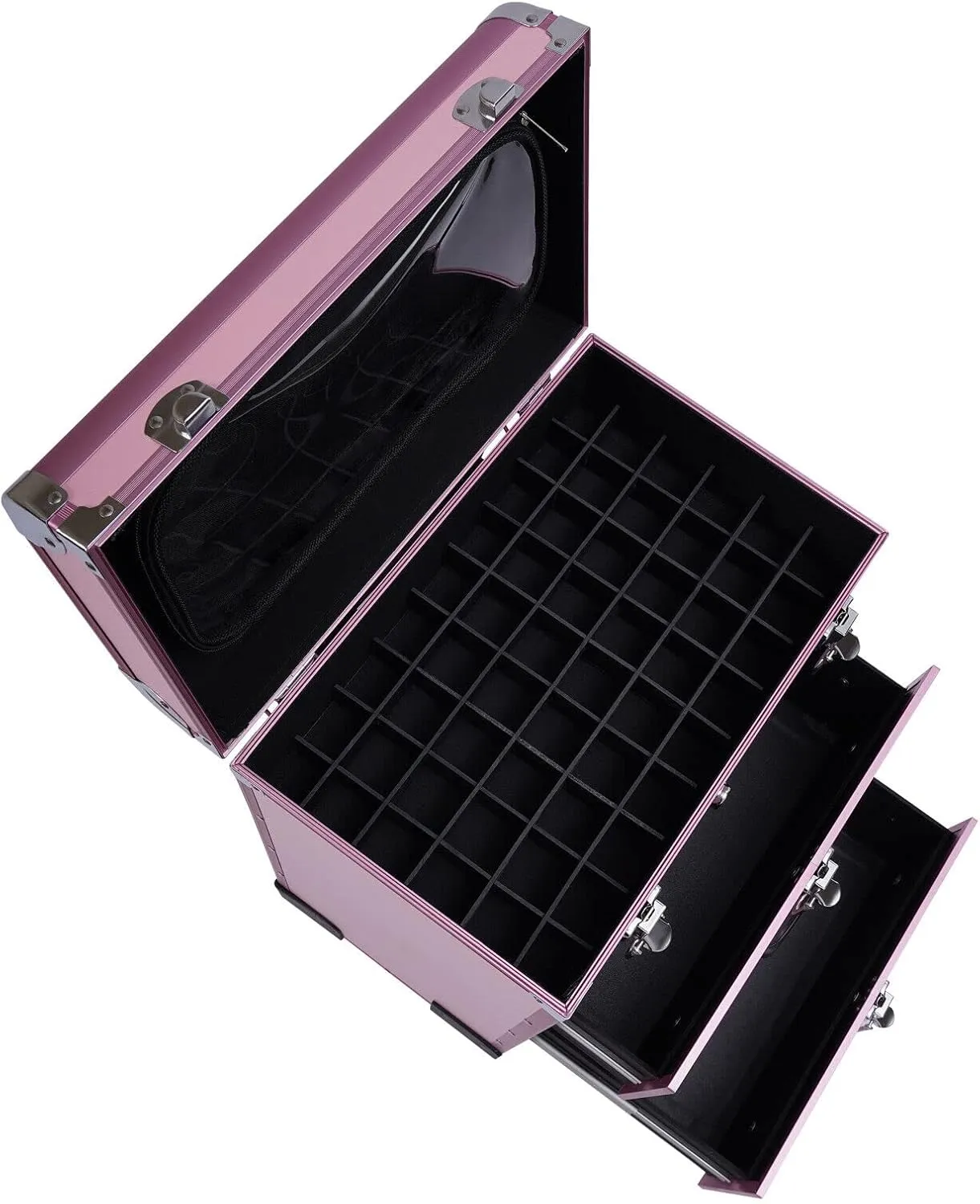 Makeup Train Case, Professional Rolling Makeup Trolley with Adjustable Dividers, Nail Polish Organizer, Jewelry Travel Cosmetic Train Case w/ 4 Wheels & Locks (Pink)