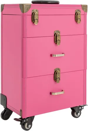 Makeup Train Case, Rolling Makeup Trolley Case Nail Polish Organizer Rolling Makeup Train Case, Cosmetics Storage Organizer, Jewelry Travel Cosmetic Train Case w/4 Wheels (Rose-Copper Latch locks)