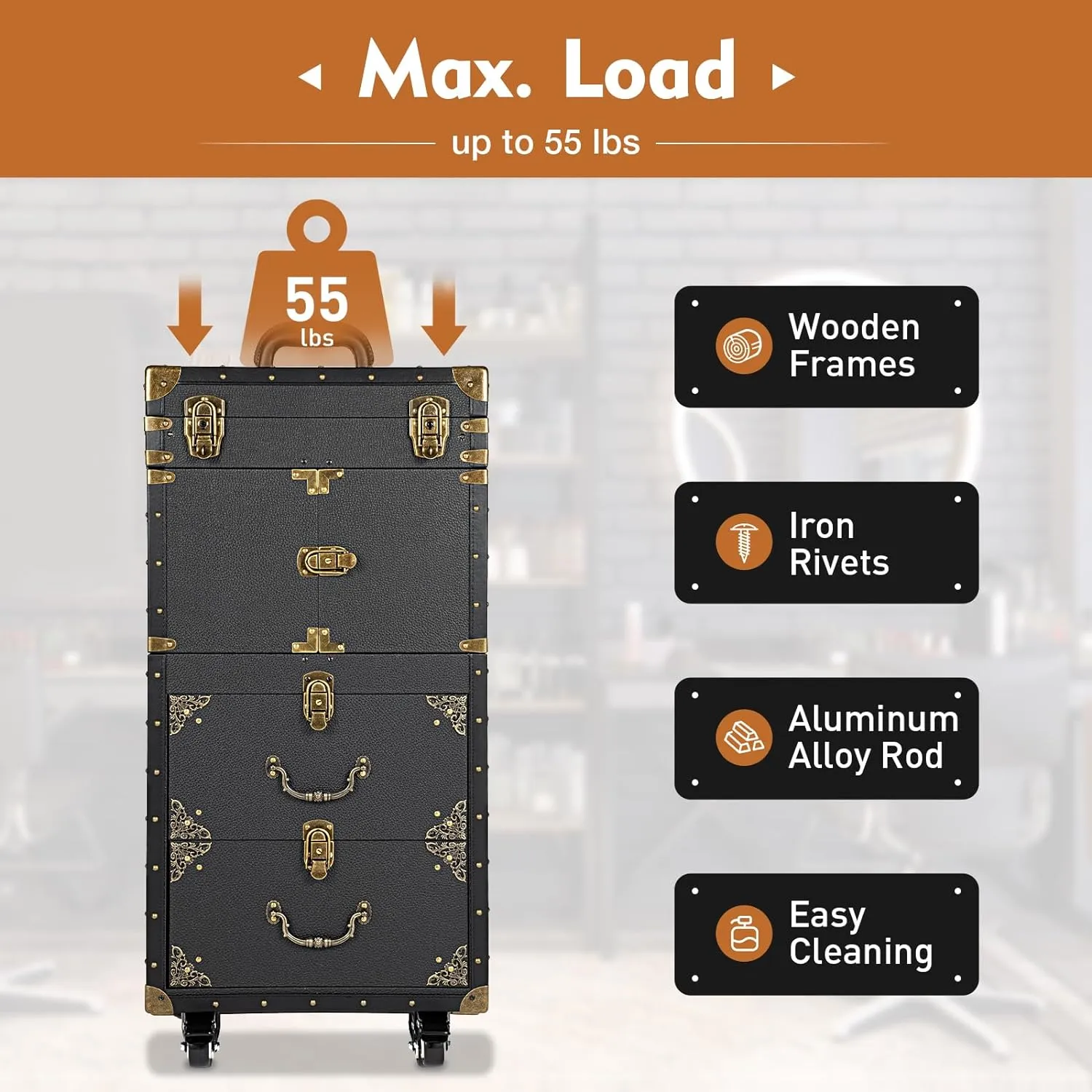 Makeup Train Case,Rolling Lockable Makeup Beauty Salon Luggage Hairdressing Trolley Travel Organizer Tool Box with Combination Locks