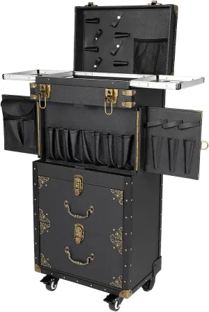 Makeup Train Case,Rolling Lockable Makeup Beauty Salon Luggage Hairdressing Trolley Travel Organizer Tool Box with Combination Locks