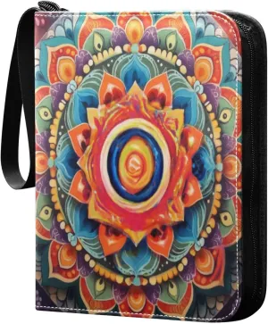Mandala Pattern Colorful Card Binder 4-Pocket, 400 Pockets Trading Cards Holder Games Card Albums Storage Organizer Case for Football, Baseball Cards